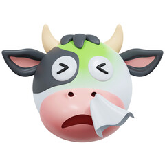 Naklejka premium flu cow emoticon 3d illustration