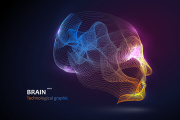 Head graphic made of streamlined particles, vector illustration. - 638760368