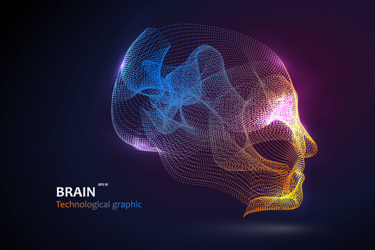 Head graphic made of streamlined particles, vector illustration.