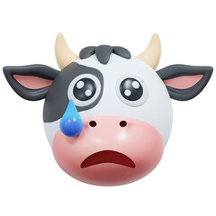 sad tear cow emoticon 3d illustration