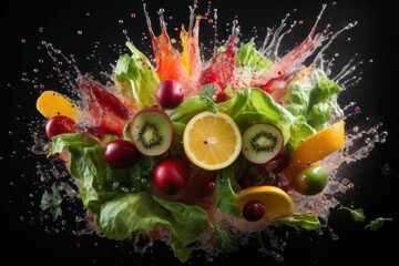 Healthy and nutritious fruits. Explosion of colorful food. Generated with AI