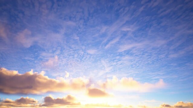 4k sunset sky with clouds time lapse, blue sky and orange clouds timelapse, Dramatic sunset sky 3d rendering