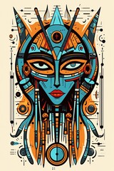 Goddess of Egypt wearing traditional colorful mask. Abstract poster design. Generative Ai illustration