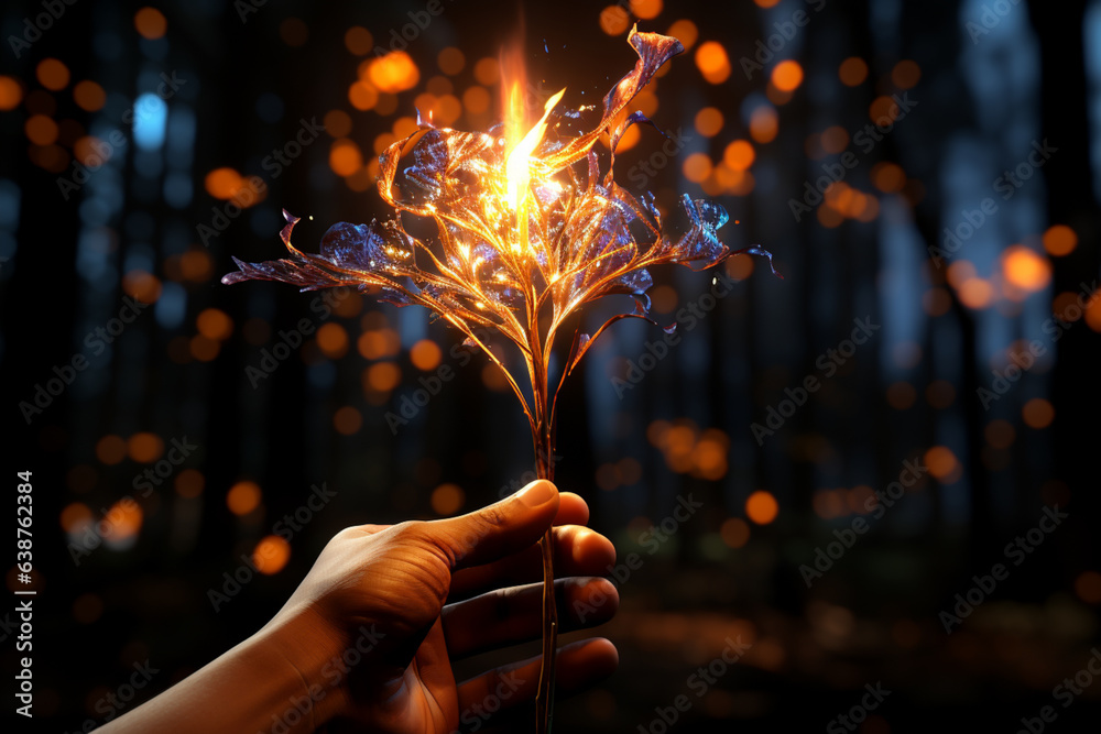 Poster a hands-on shot of a person lighting a sparkler against a dark background, symbolizing the excitemen