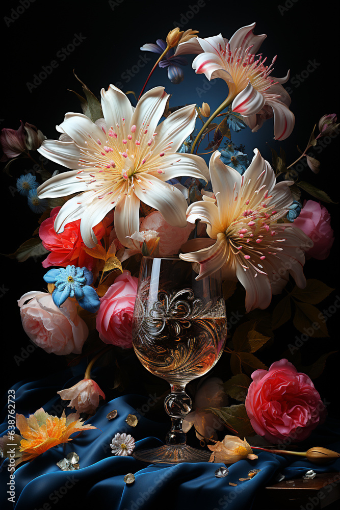 Aufkleber a beautifully arranged bouquet of colorful flowers and sparkling ornaments, serving as a centerpiece