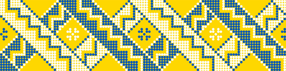 Vector illustration of Ukrainian ornament in ethnic geometric style, identity, vyshyvanka, embroidery for print clothes, websites, banners. Background, copy space, frame