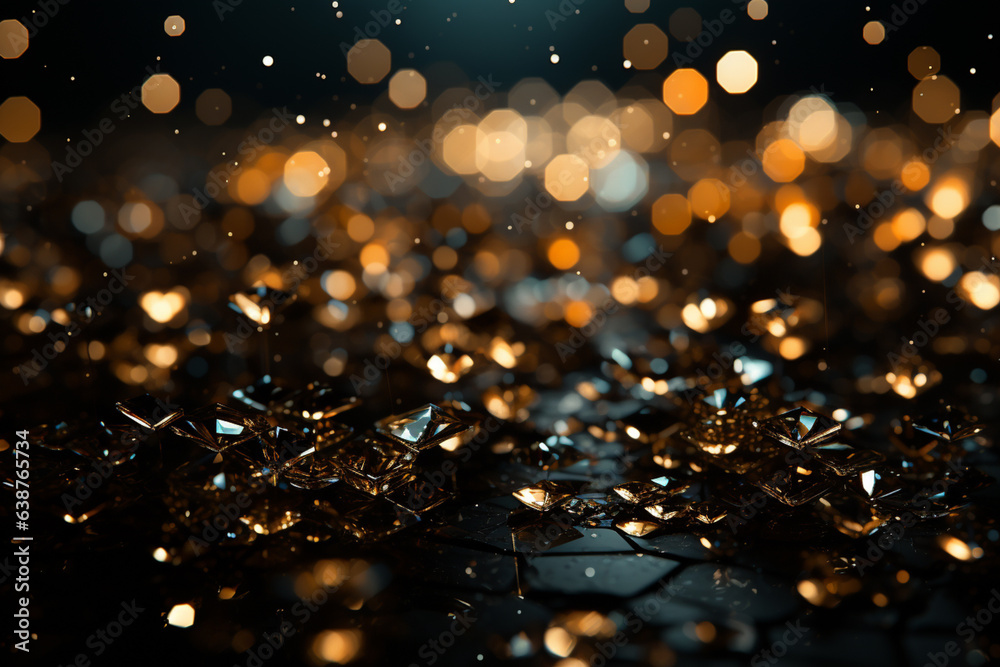 Poster glittering gold: an image of golden sparkles and glitter against a black backdrop, symbolizing the t