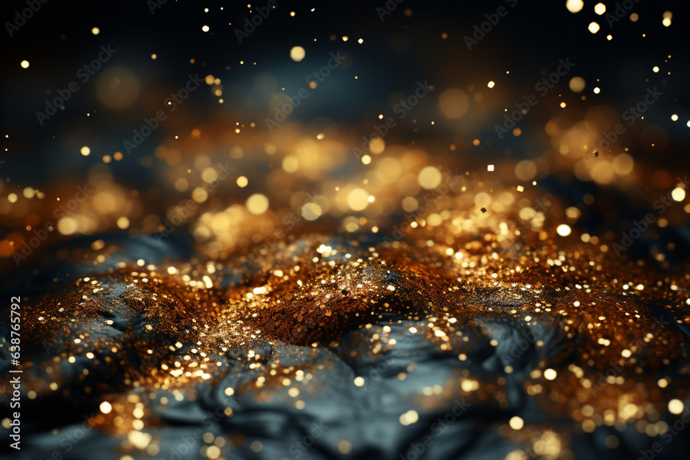 Aufkleber glittering gold: an image of golden sparkles and glitter against a black backdrop, symbolizing the t