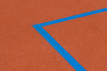 Blue and orange floor volleyball, basketball, badminton, futsal, handball court. Horizontal sport...