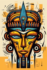 Egyptian Pharaoh funeral mask abstract poster design. Generative Ai illustration