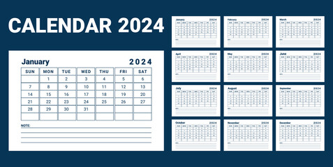 Dark blue 2024 table calendar design vector template