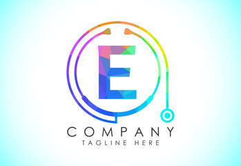 Initial English alphabet with doctor stethoscope. Vector stethoscope logo or icon