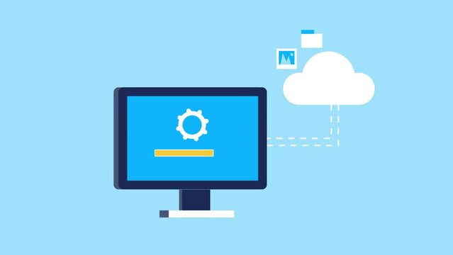 Uploading file to online storage, software system update and data exchange cloud computing technology 2d animation 4k video clip.