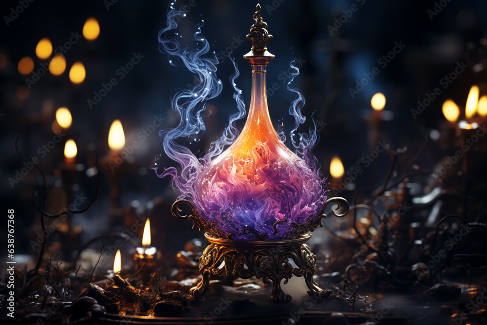Poster a genie emerges from a gleaming, ornate lamp, surrounded by tendrils of smoke and an aura of magic. 