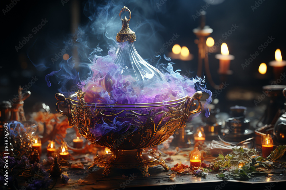 Aufkleber a genie emerges from a gleaming, ornate lamp, surrounded by tendrils of smoke and an aura of magic. 