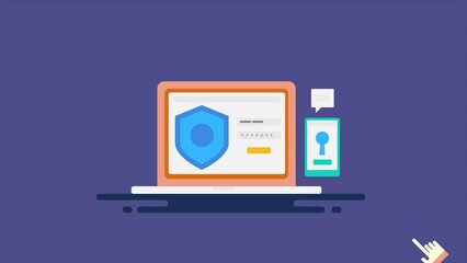 Two factor authentication secure login access with passcode digital device recognition, cyber security and data protection 2d video animation 4k clip.