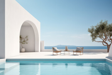 Luxurious beach house with sea view pool. Generative AI.. Generative AI.