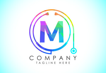 Initial English alphabet with doctor stethoscope. Vector stethoscope logo or icon