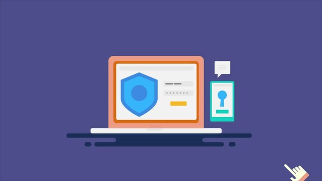 Two factor authentication secure login access with passcode digital device recognition, cyber security and data protection 2d video animation 4k clip.