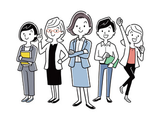 ベクターイラスト素材：スーツを着た仕事中の女性たち
