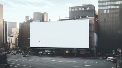 blank white billboard in a city landscape