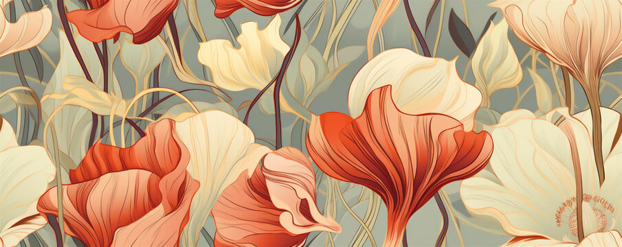 Floral Wallpaper Pattern, Exotic Floral Style Seasonal Themes, Generative AI