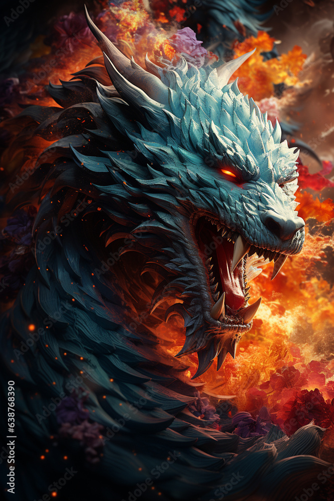 Leinwandbilder elemental power: a dynamic depiction of the dragon emerging from a swirl of elemental forces, repres