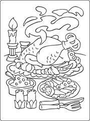 Thanksgiving coloring pages for kids with turkey and pumpkin black and white activity worksheet