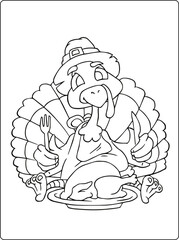 Thanksgiving coloring pages for kids with turkey and pumpkin black and white activity worksheet