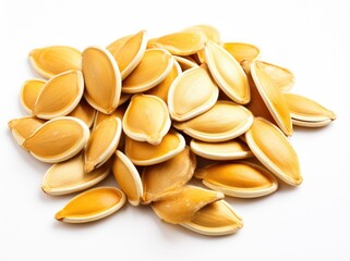 Pumpkin seeds on the white background