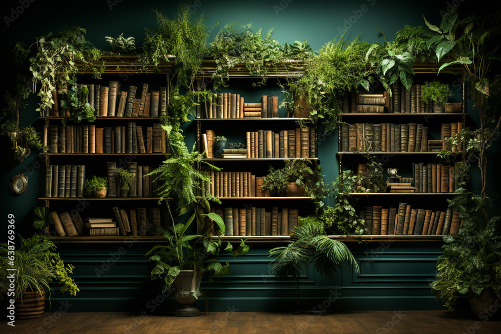 Aufkleber open book, green wall background generative ai technology.