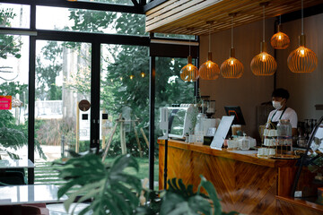 The counter in the coffee shop is beautiful.