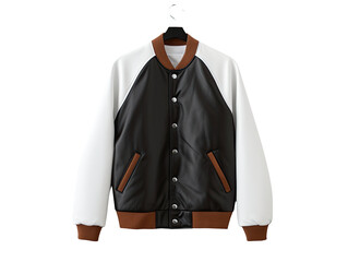 Varsity jacket with leather sleeves on white