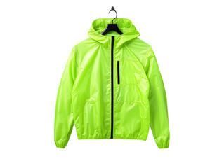 Sporty windbreaker jacket in neon green on white - obrazy, fototapety, plakaty