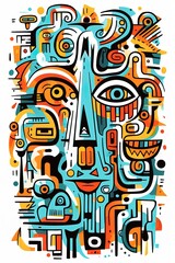 Abstract poster design of a egyptian face. In style of a surreal art, graphic sketch and doodle. Ai generative