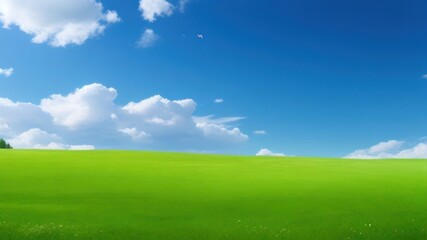 Fototapeta na wymiar Wide green fields with clear skies.generative AI