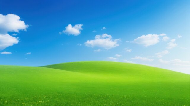 Wide green fields with clear skies.generative AI
