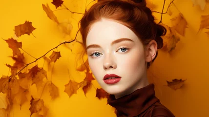 Zelfklevend Fotobehang Beautiful model with autumn leaves © Tierney