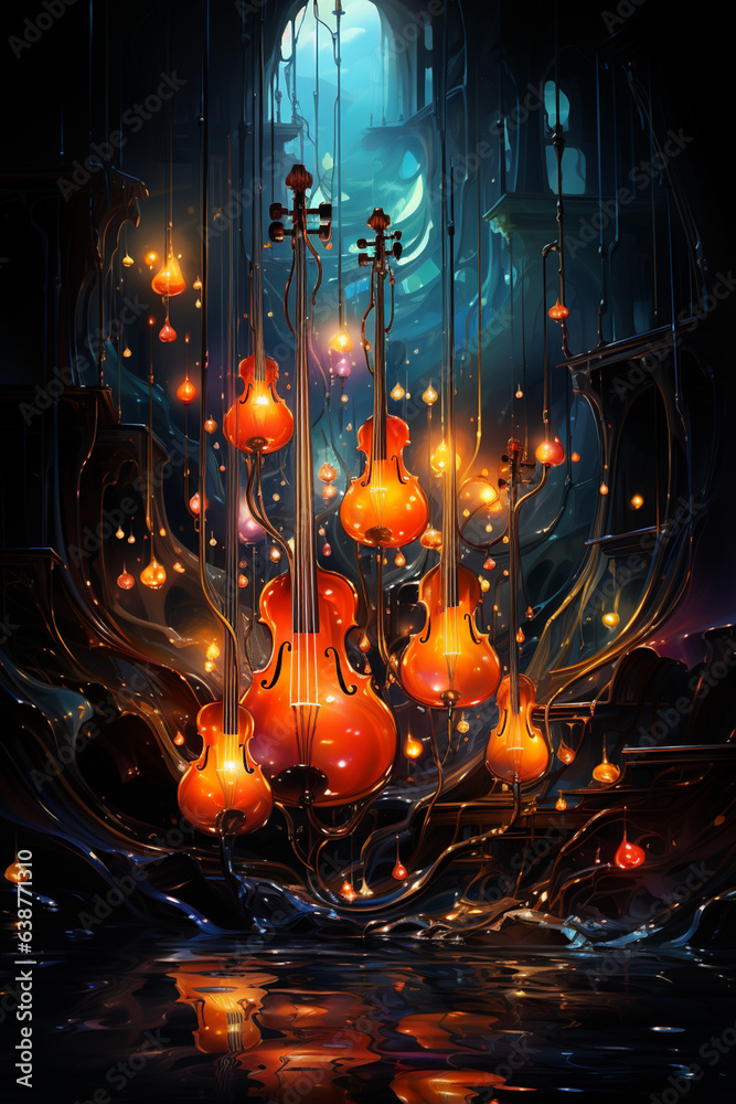 Leinwandbilder An abstract image of musical notes floating in the air, creating a sense of harmony and rhythm.  Generative AI technology.