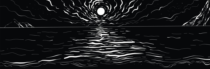 Full moon at night on a beach art background vectors art unique style