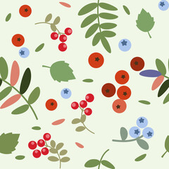 Vector seamless natural pattern with leaves and berries