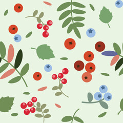 Vector seamless natural pattern with leaves and berries - 638771903