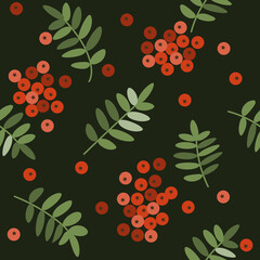 Vector seamless autumn pattern with rowan leaves and rowan berries - 638771917