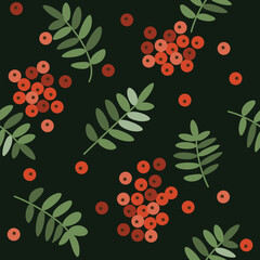 Vector seamless autumn pattern with rowan leaves and rowan berries - 638771929