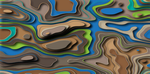 paper cut 3d render topography abstract ,beautiful color palette, waves and layers, flat fiber structures, holes, macro texture digital art ,background for desktop, vector illustration