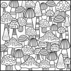 Autumn doodle elements coloring page forest and cute hedgehogs collection of doodle outline elements