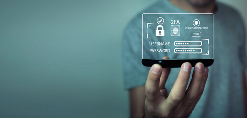 Two-factor authentication 2FA security. Personal data security