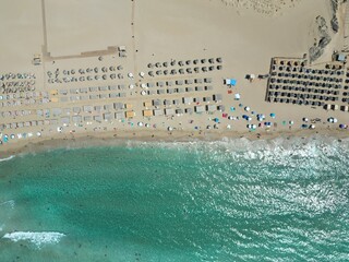 Aerial photo of Falasarna beach in Crete one of the most famous beach, during a beautiful summer day