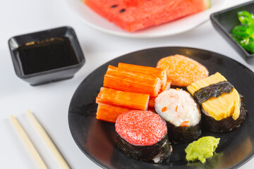 Japanese style food sushi on white background