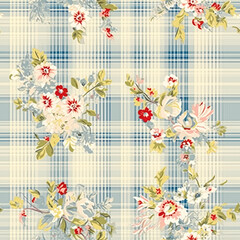 Floral seamless plaid, tartan, check pattern with flowers, tileable country style print for wallpaper, wrapping paper, scrapbook, fabric and product design